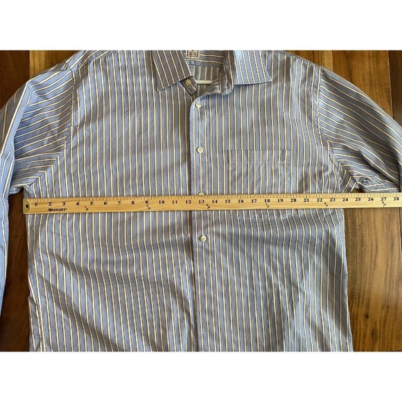 Peter Millar Mens L Long Sleeve Button Down Shirt Blue Stripe 100% Cotton  - Picture 3 of 4